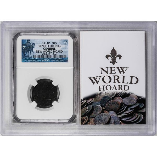 1711-D French Colonies 30 Denar New World Hoard NGC Genuine with Story Box