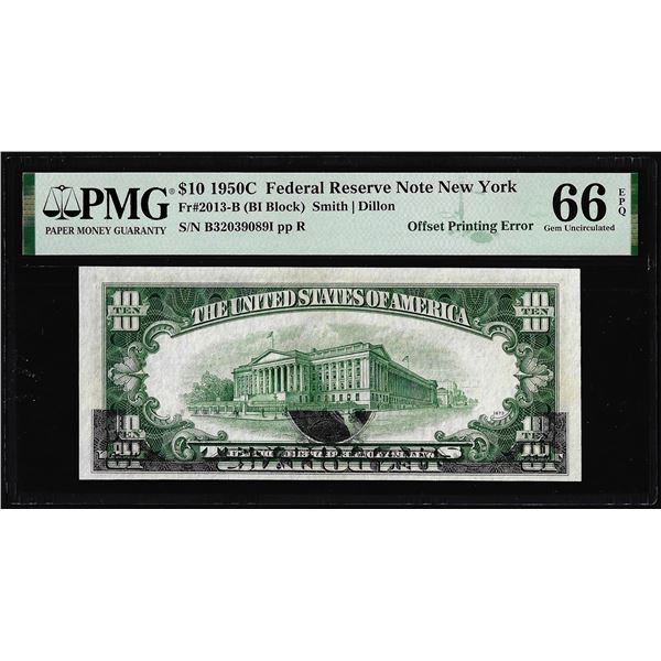 1950C $10 Federal Reserve Note Partial Offset Error PMG Gem Uncirculated 66EPQ