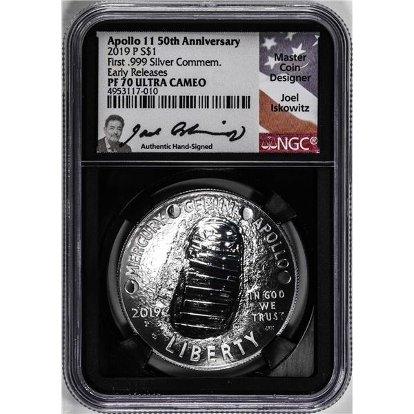 2019-P $1 Proof Apollo 11 Commemorative Silver Dollar Coin NGC PF70 UC Iskowitz Signed