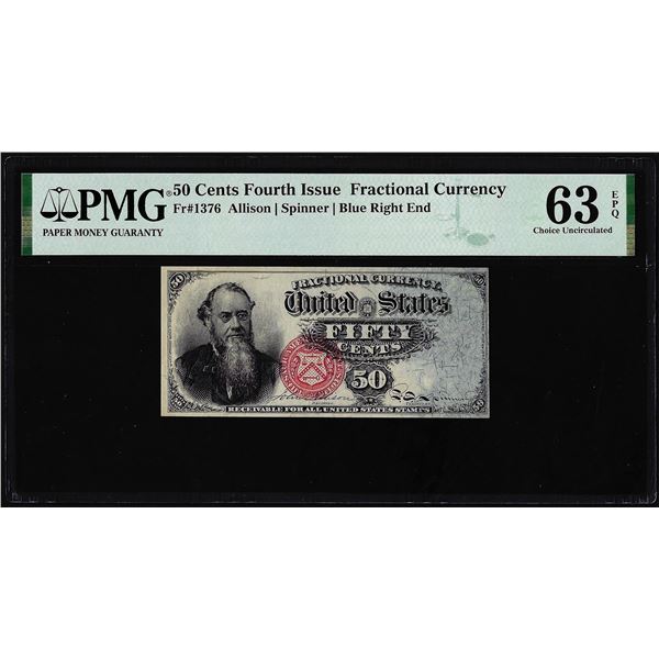 1863 Fourth Issue 50 Cents Fractional Currency Note Fr.1376 PMG Ch. Uncirculated 63EPQ