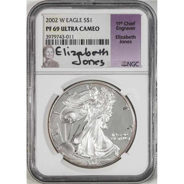 2002-W $1 Proof American Silver Eagle Coin NGC PF69 Ultra Cameo E. Jones Signature