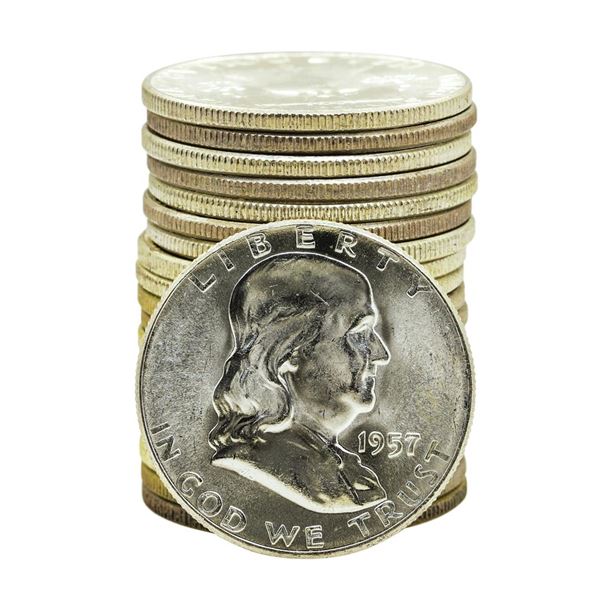 Roll of (20) Brilliant Uncirculated 1957 Franklin Half Dollar Coins