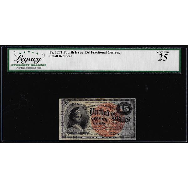 1863 Fourth Issue Fifteen Cents Fractional Note Fr.1271 Legacy Very Fine 25