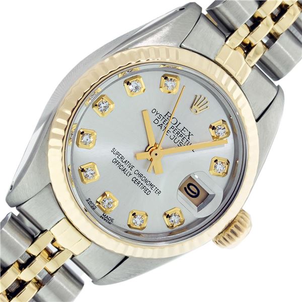 Rolex Ladies Two Tone Diamond Oyster Perpetual Datejust With Rolex Box And Booklets