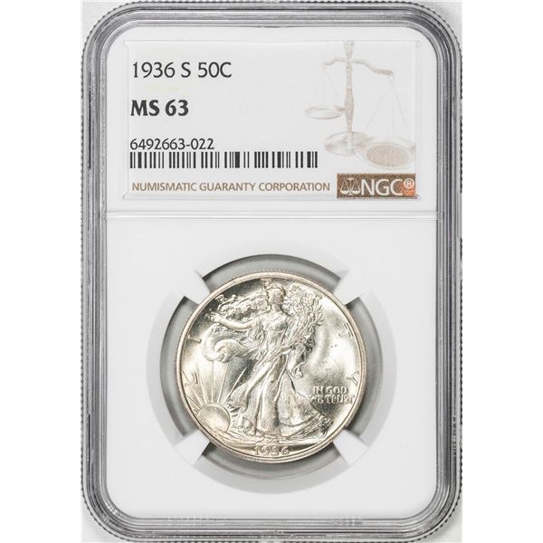 1936-S Walking Liberty Half Dollar Coin NGC MS63