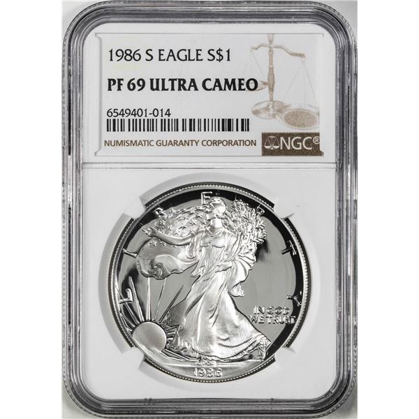 1986-S $1 Proof American Silver Eagle Coin NGC PF69 Ultra Cameo