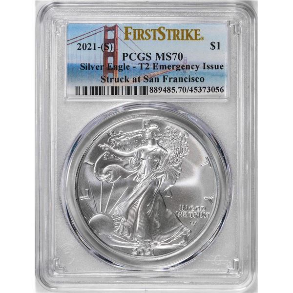 2021-(S) Type 2 $1 American Silver Eagle Coin PCGS MS70 First Strike Emergency Issue