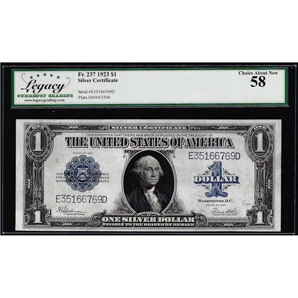1923 $1 Silver Certificate Note Fr.237 Legacy Choice About New 58