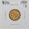 Image 1 : 1925-D $2 1/2 Indian Head Quarter Eagle Gold Coin