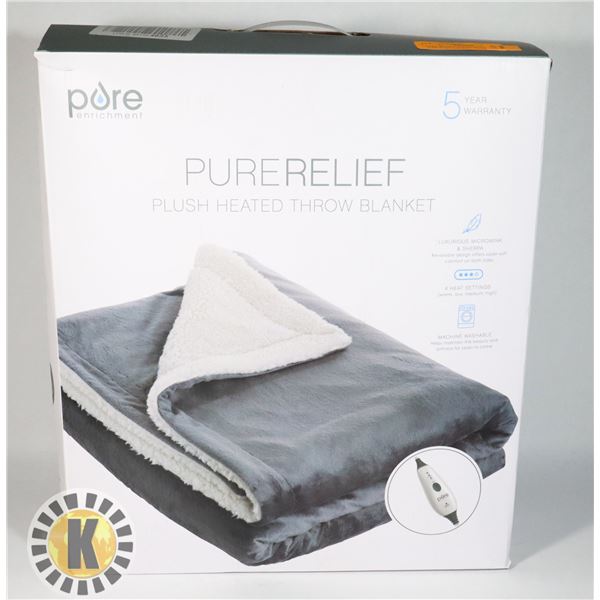 PURE RELIEF PLUSH HEATED THROW BLANKET