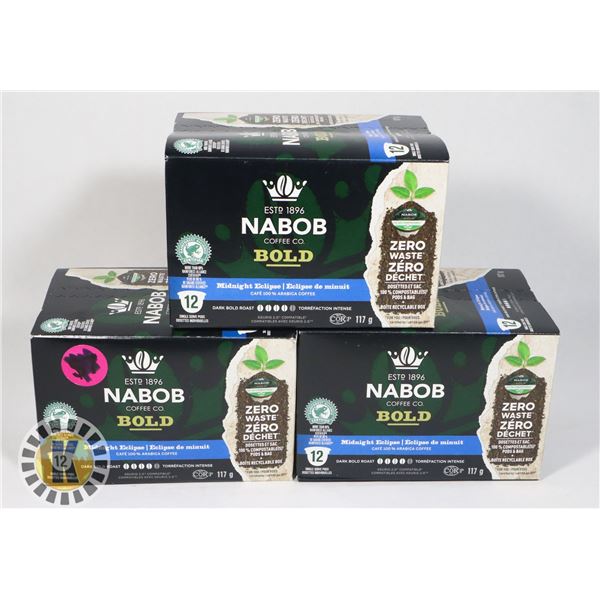 3 PACKAGES OF 12 SINGLE SERVE PODS NABOB BOLD