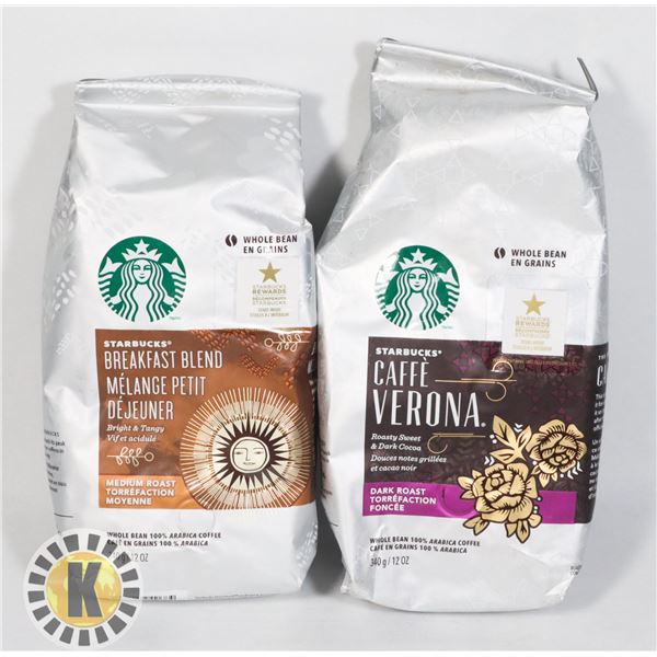 2 BAGS OF STARBUCKS WHOLE BEAN ARABICA COFFEE