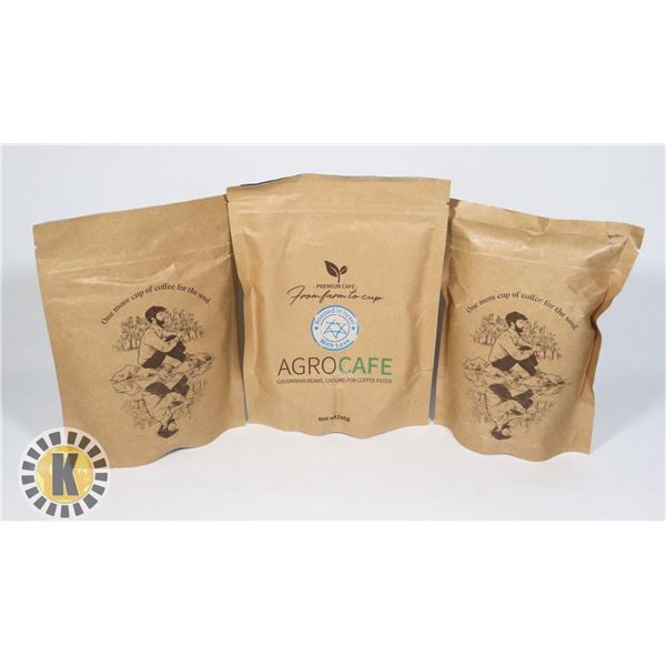 3 POUCHES OF AGROCAFE GROUND COFFEE 140G