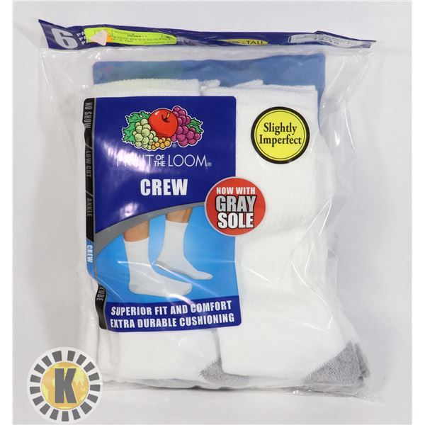 CREW WHITE SOCKS,12-16,PACK OF 6,FRUIT OF THE