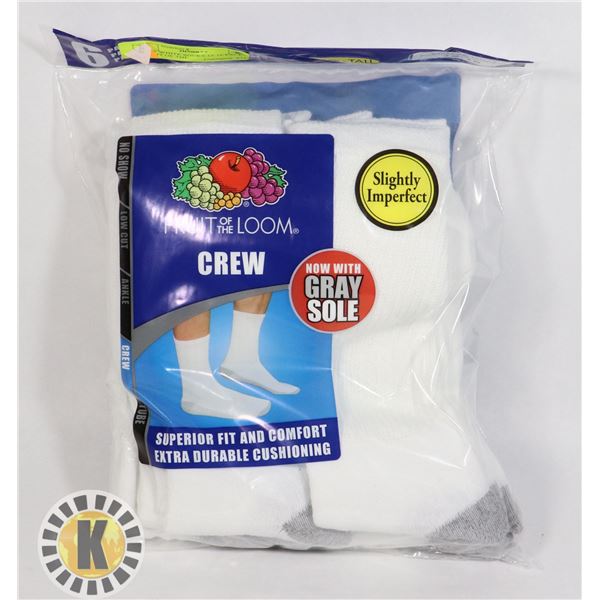 CREW WHITE SOCKS,12-16,PACK OF 6,FRUIT OF THE