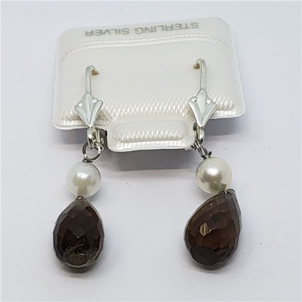 SILVER SMOKEY QUARTZ(4CT) EARRINGS, MADE IN CANADA