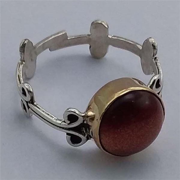 SILVER SUN STONE  RING (~WEIGHT 3G) ADJUSTABLE SIZE