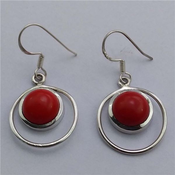 SILVER SYNTHETIC CORAL  EARRINGS (~WEIGHT 6G)