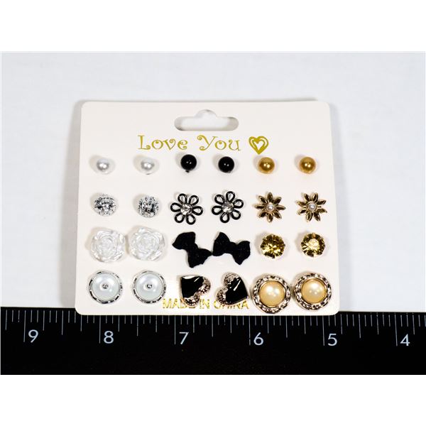 12 NEW PAIRS OF ASSORTED STUD EARRINGS BLACK BOW S