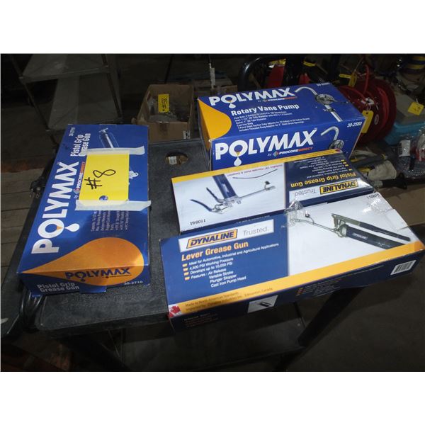3 Grease Guns & 1 Rotary Vane Pump