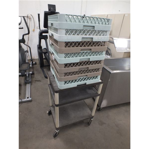 Plastic Cart On Wheels & 7 Commercial Dishwasher Racks