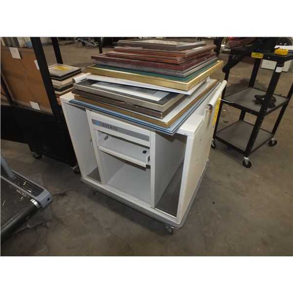 13 Assorted Pictures & Metal Storage Cart On Wheels