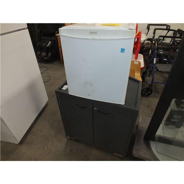 Mini Fridge & Wooden Stand On Wheels