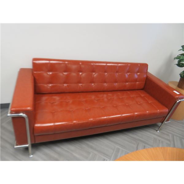 Burnt Orange/Chrome Twin Leather Sofa w/Matching Armchair