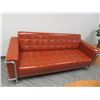 Image 1 : Burnt Orange/Chrome Twin Leather Sofa w/Matching Armchair