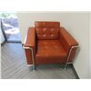 Image 2 : Burnt Orange/Chrome Twin Leather Sofa w/Matching Armchair