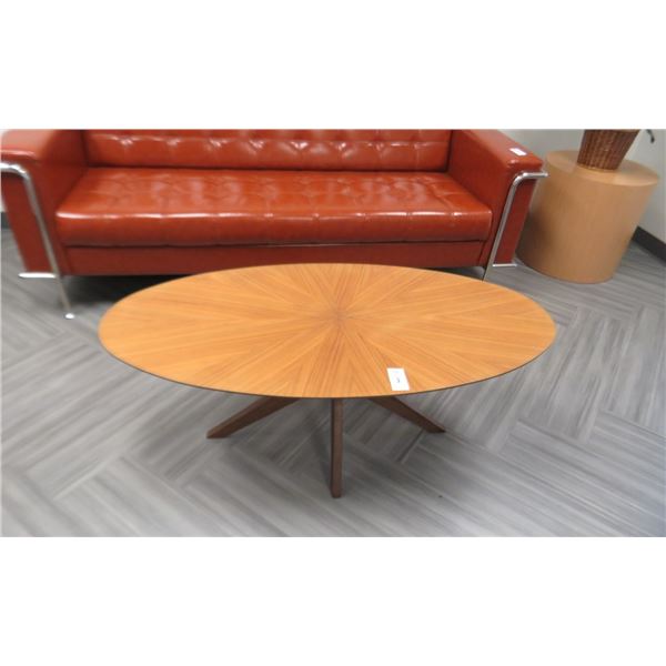 Wood Oval Coffee Table & Round Plant Stand