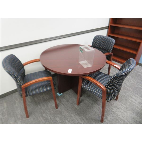 Round Table w/3 Checkered Padded Armchairs