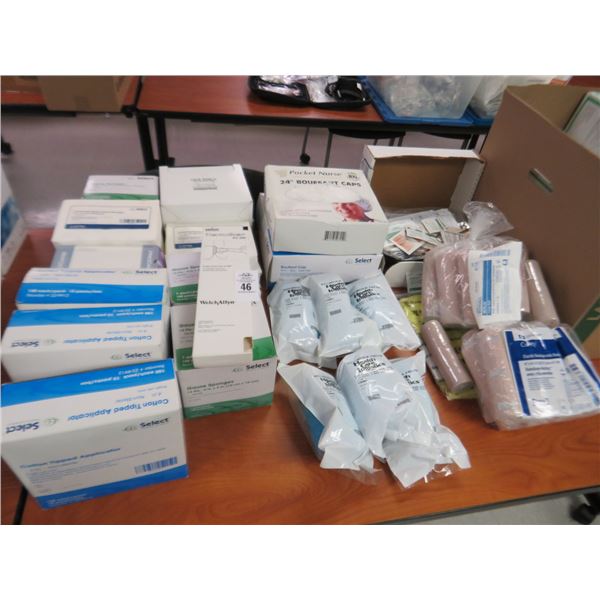 Lot of Gauze, Bandages, Face Shields, Applicators & Caps