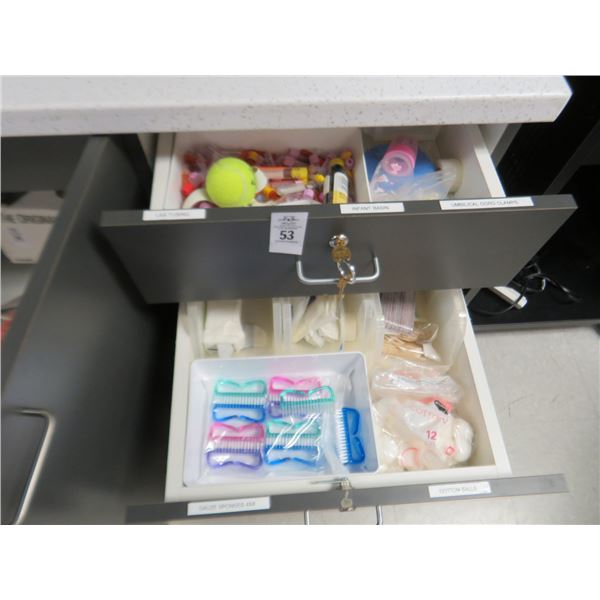 Contents of Drawer w/Cotton Balls, Lab Tubing & Sponges