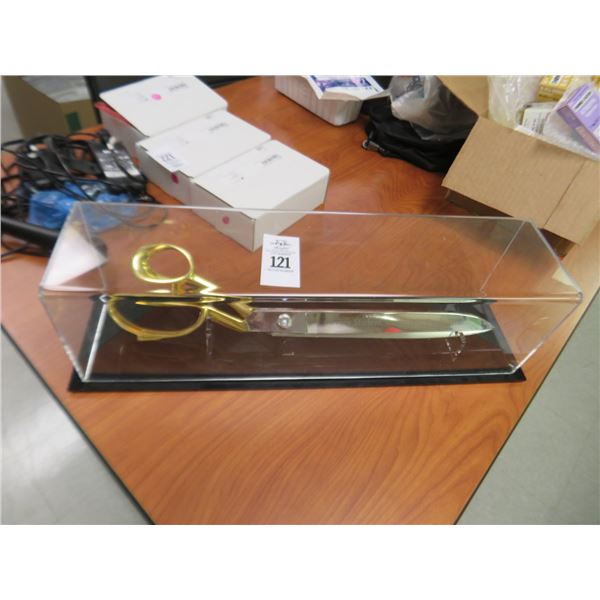 Large Brass Handle Scissors In Plexiglass Display