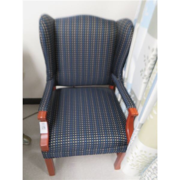 2-Mahogany Trim Blue Cushioned Wingback Chairs - 2 X $