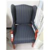 Image 1 : 2-Mahogany Trim Blue Cushioned Wingback Chairs - 2 X $