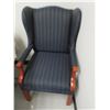 Image 3 : 2-Mahogany Trim Blue Cushioned Wingback Chairs - 2 X $