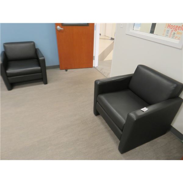 3-Black Leather Padded Lounge Chairs - 3 X $