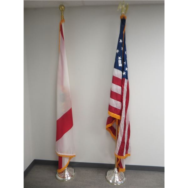 American and Florida State Flags On Pedestals