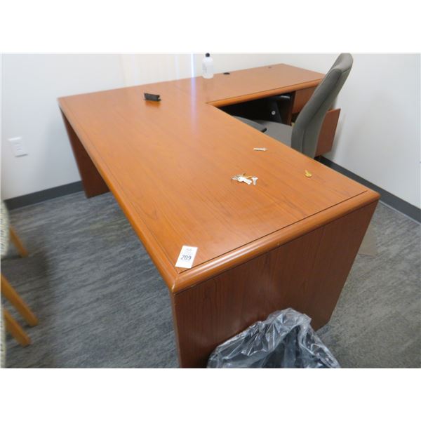 Cherry L Shaped Office Desk, Chairs & Presentation Boards