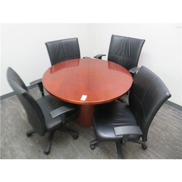 Cherry Round Small Conference Table w/Chairs