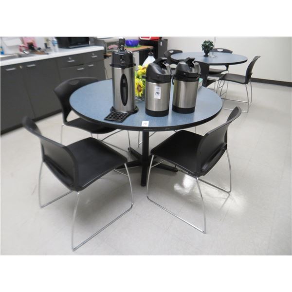 2-Round Blue/Grey Formica Table w/4 Chairs - 2 X $