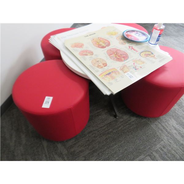 Red Leather Stools (4) w/White Round Table