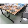Image 1 : 4-Oak Top Black Base Rolling Work Tables - 4 X $