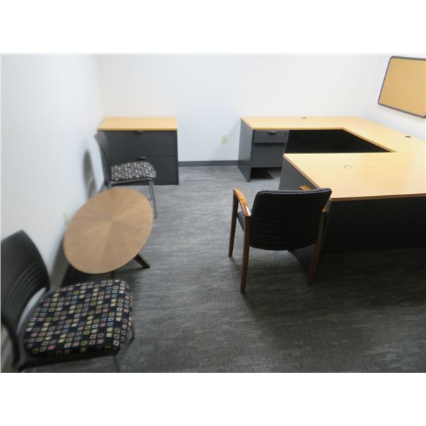 U Desk, Bookcases, Lateral File, Table & Chairs