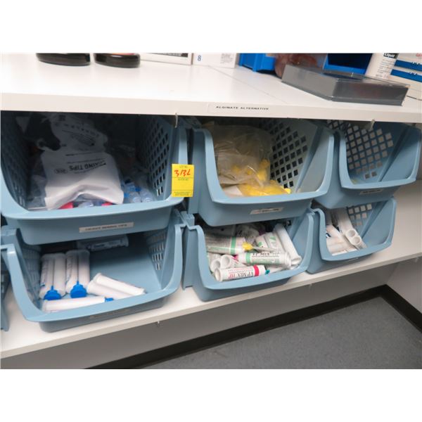 Bins (12) w/Asst. Dental Supplies