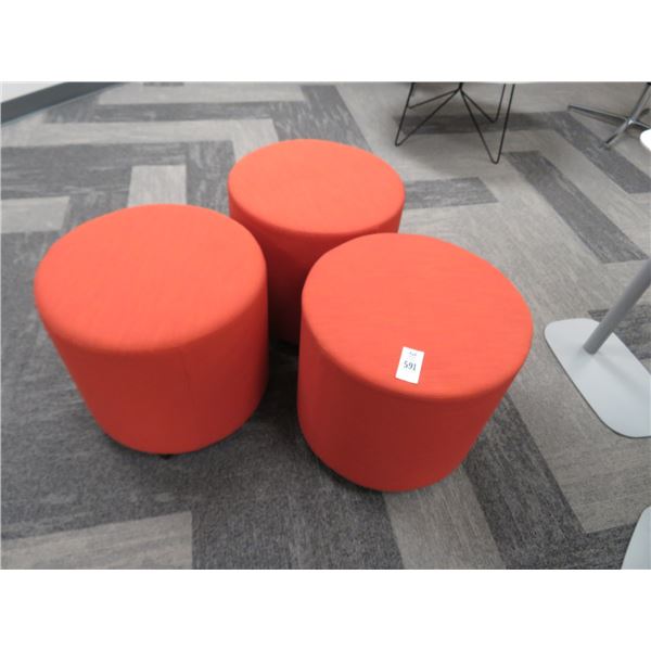 3-Orange Rolling Stools - 3 X $