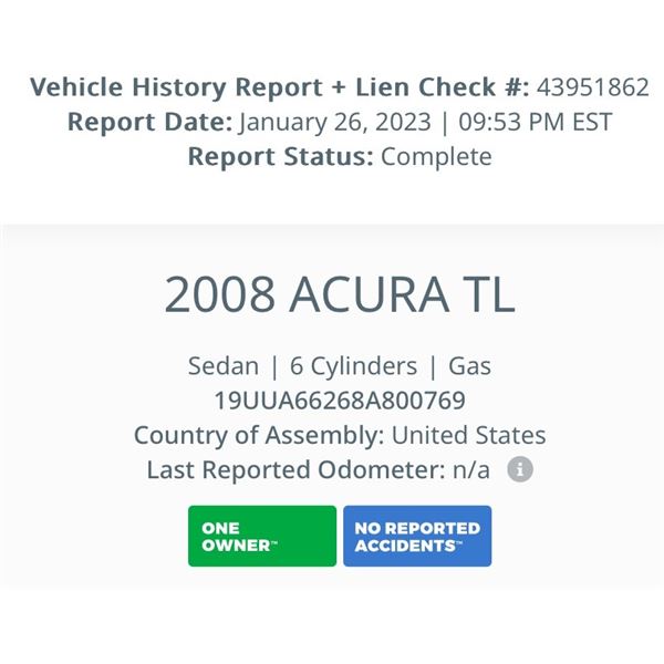 2008 Acura TL 4 DR VIN 19UUA66268A800769 Front Wheel Drive