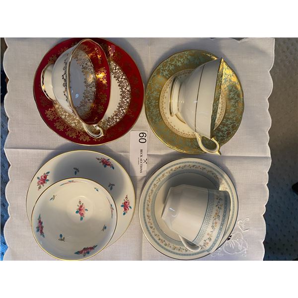 4 China Tea Cups Royal Chelsea Queens Monarch Ainsley Royal Garland